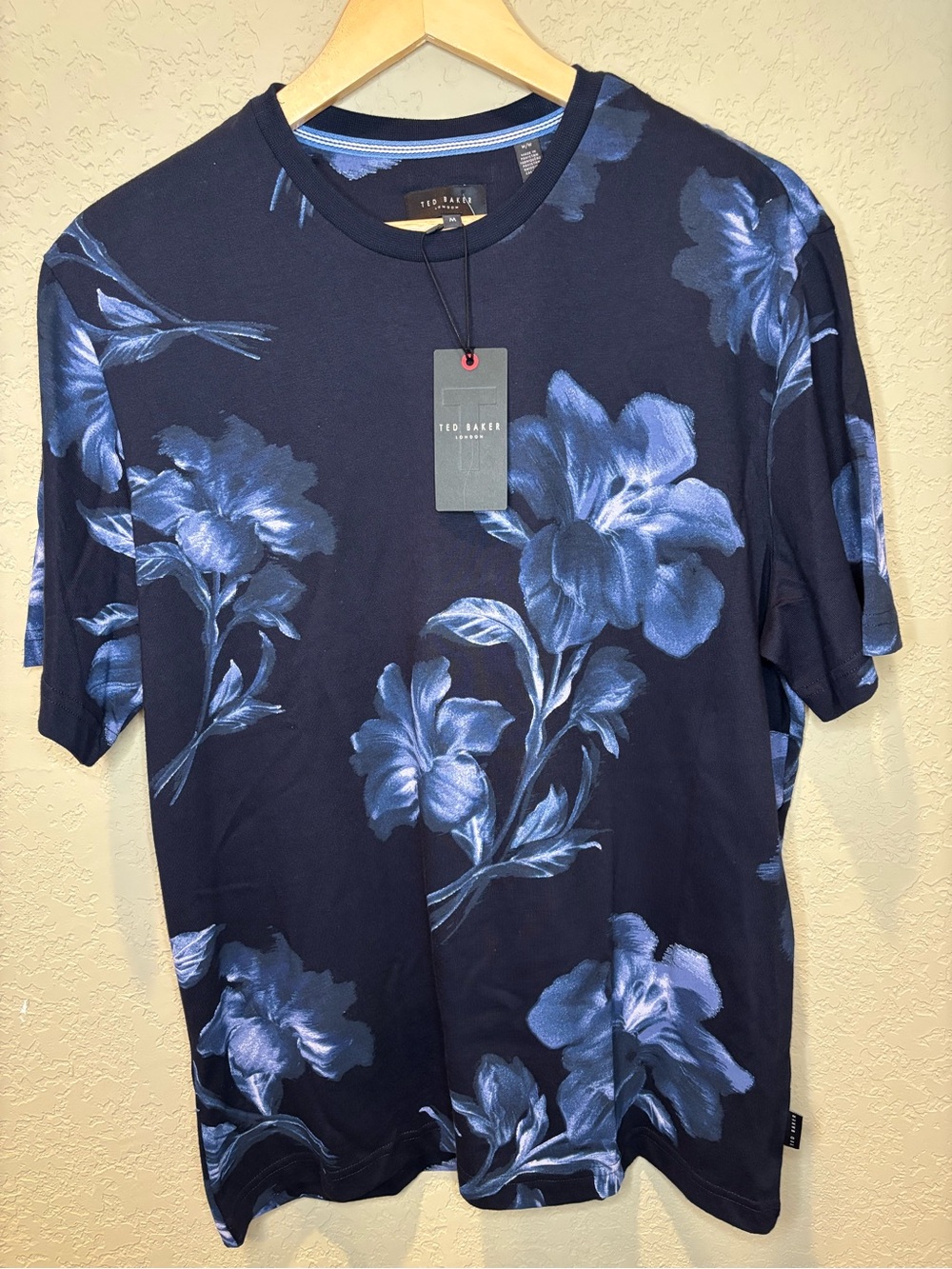 Ted Baker Navy Blue Short Sleeve Floral Crew Neck Tee